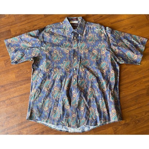 John Ashford Other - JOHN ASHFORD Mens‎ XL Paisley Print Short Sleeve Button Down Shirt Blue |K1